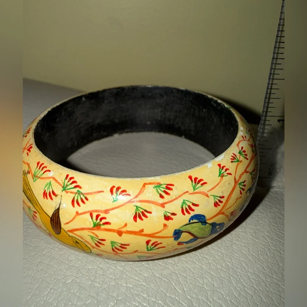 Hand-Painted Bangle Bracelet with Blue and Green Bird Motif - Picture 8 of 9